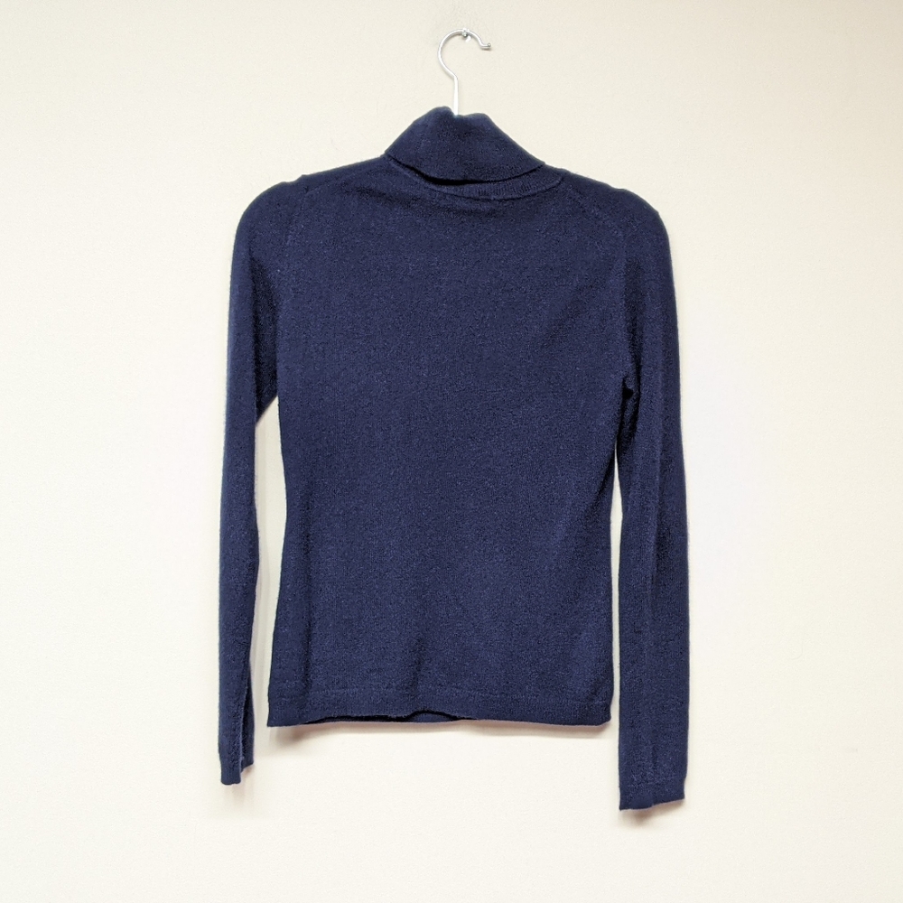 Garnet Hill 100% Cashmere Navy Turtleneck - Picture 4 of 6